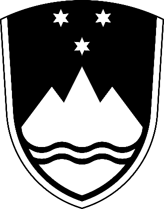 The coat of arms of Slovenia: a stylised three-peaked mountain above two wavy lines, beneath three six-pointed stars.